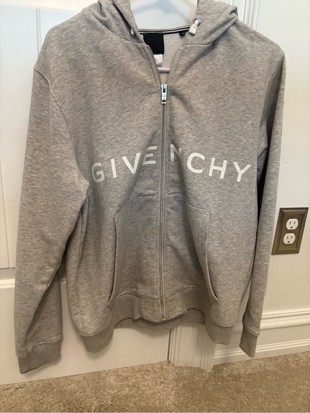 Givenchy Light Gray Logo Zip-Up Hoodie Jacket